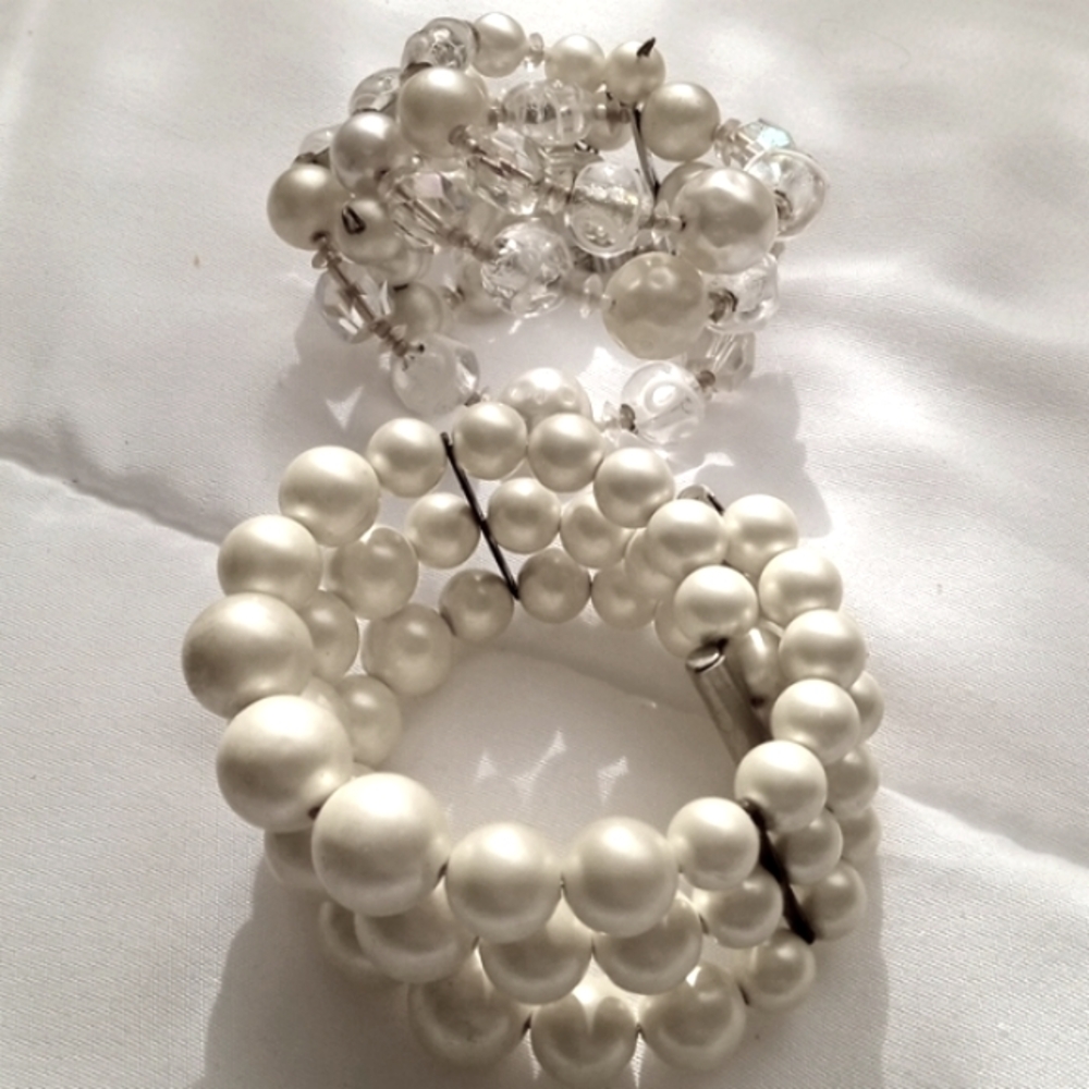 2 Vintage wrap crystal and pearl bracelets